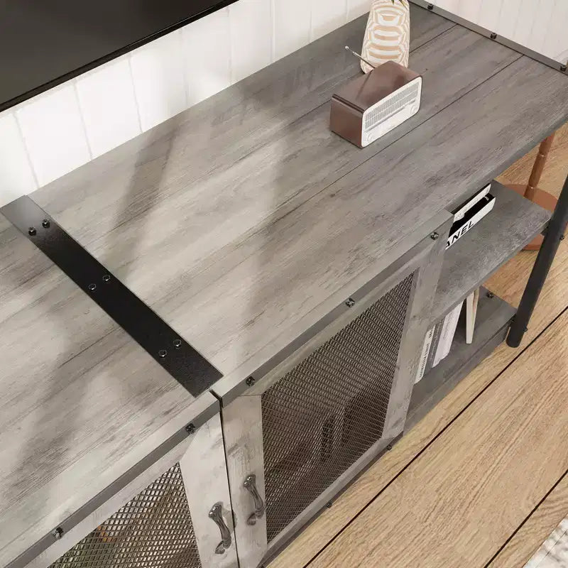Farmhouse TV Stand with Storage Cabinets, Rustic Wood Entertainment Center & Media Console for Living Room