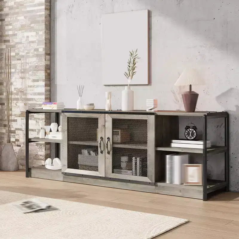Farmhouse TV Stand with Storage Cabinets, Rustic Wood Entertainment Center & Media Console for Living Room