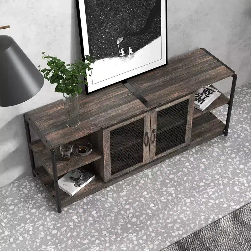 Farmhouse TV Stand with Storage Cabinets, Rustic Wood Entertainment Center & Media Console for Living Room