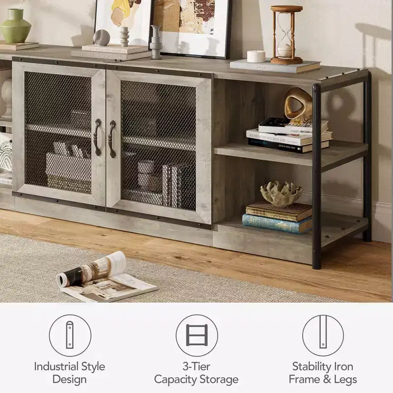 Farmhouse TV Stand with Storage Cabinets, Rustic Wood Entertainment Center & Media Console for Living Room