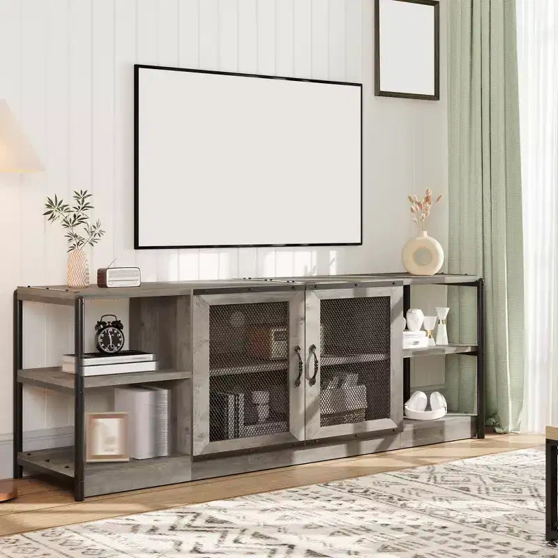 Farmhouse TV Stand with Storage Cabinets, Rustic Wood Entertainment Center & Media Console for Living Room