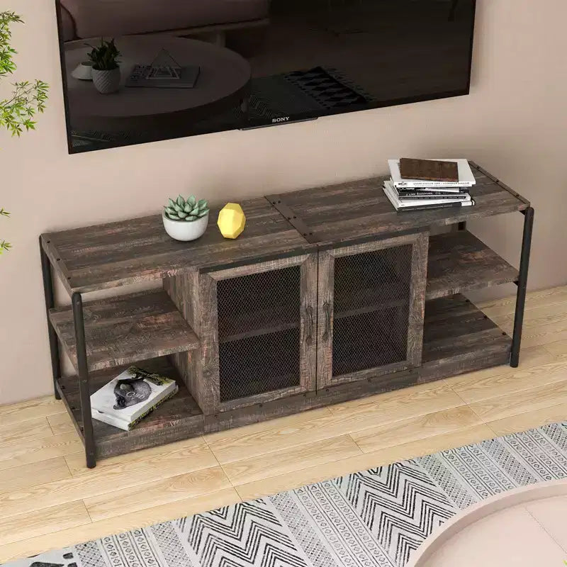 Farmhouse TV Stand with Storage Cabinets, Rustic Wood Entertainment Center & Media Console for Living Room