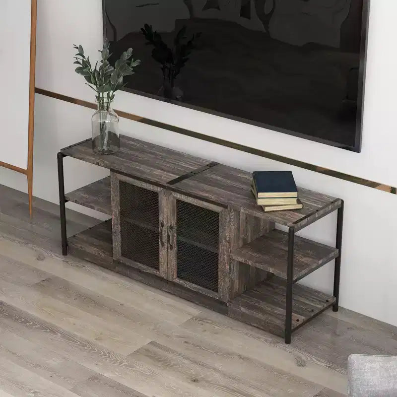 Farmhouse TV Stand with Storage Cabinets, Rustic Wood Entertainment Center & Media Console for Living Room