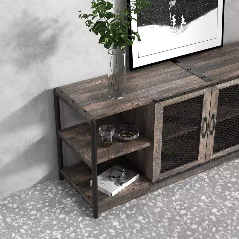 Farmhouse TV Stand with Storage Cabinets, Rustic Wood Entertainment Center & Media Console for Living Room