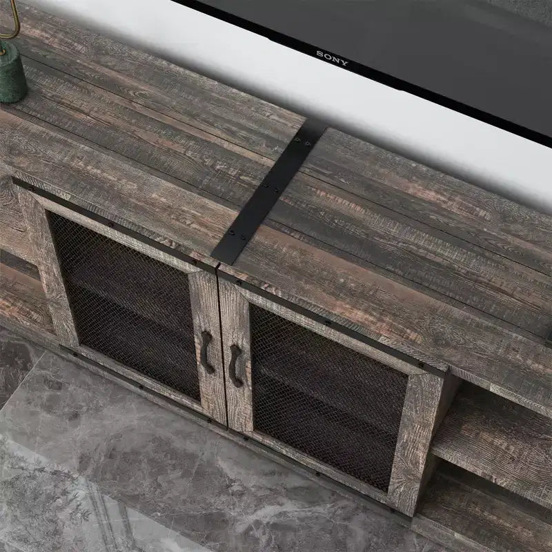 Farmhouse TV Stand with Storage Cabinets, Rustic Wood Entertainment Center & Media Console for Living Room
