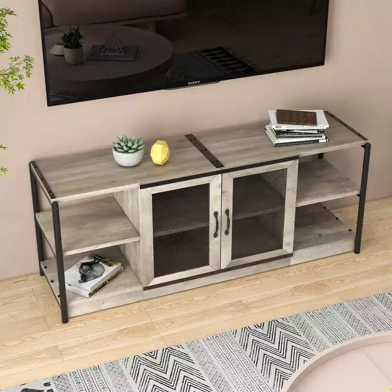 Farmhouse TV Stand with Storage Cabinets, Rustic Wood Entertainment Center & Media Console for Living Room