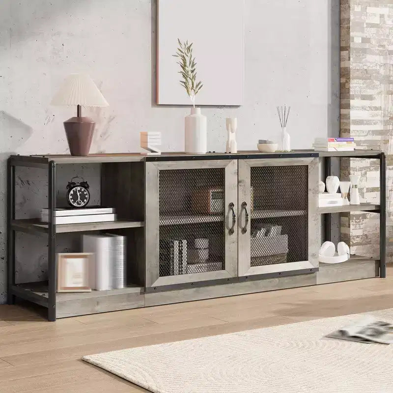 Farmhouse TV Stand with Storage Cabinets, Rustic Wood Entertainment Center & Media Console for Living Room