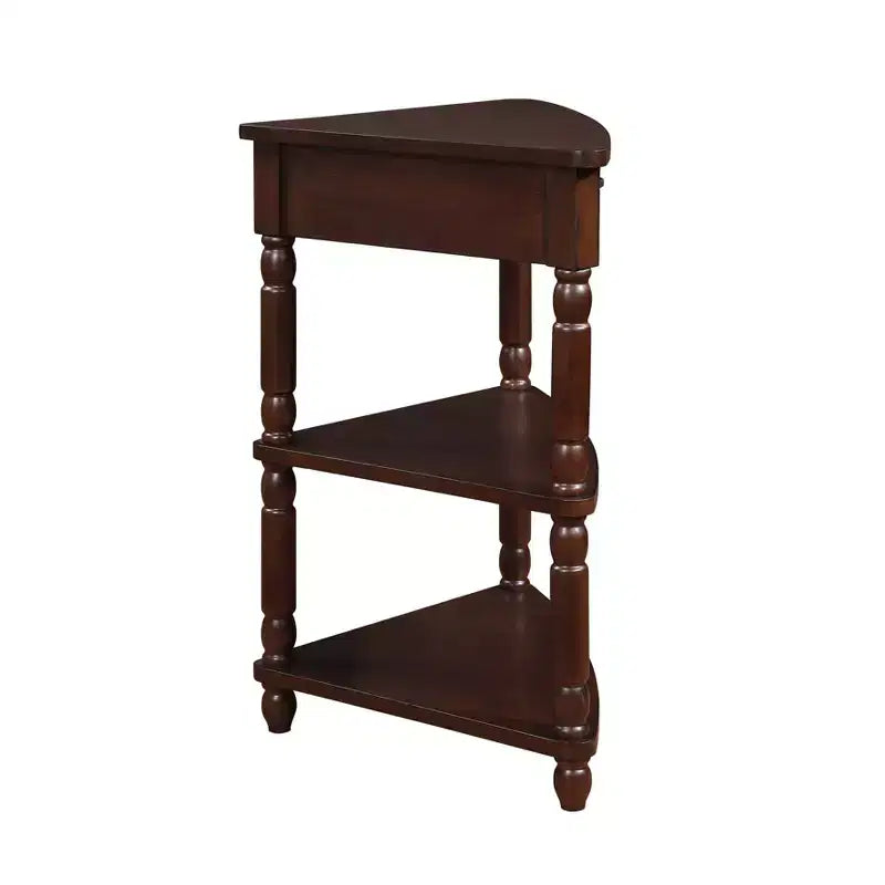 33.8'' Small Triangle Corner Table with 3 Tiers, Solid Wood Legs for Small Spaces and Living Room, Light Espresso