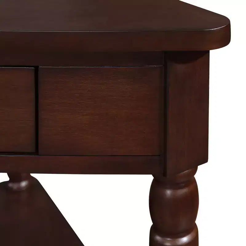 33.8'' Small Triangle Corner Table with 3 Tiers, Solid Wood Legs for Small Spaces and Living Room, Light Espresso