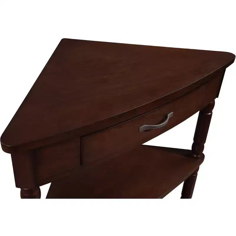 33.8'' Small Triangle Corner Table with 3 Tiers, Solid Wood Legs for Small Spaces and Living Room, Light Espresso