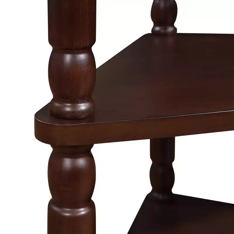 33.8'' Small Triangle Corner Table with 3 Tiers, Solid Wood Legs for Small Spaces and Living Room, Light Espresso
