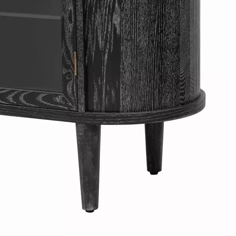 Farmhouse Sideboard Cabinet with Glass Doors and Adjustable Shelves for Dining and Living Room, Black