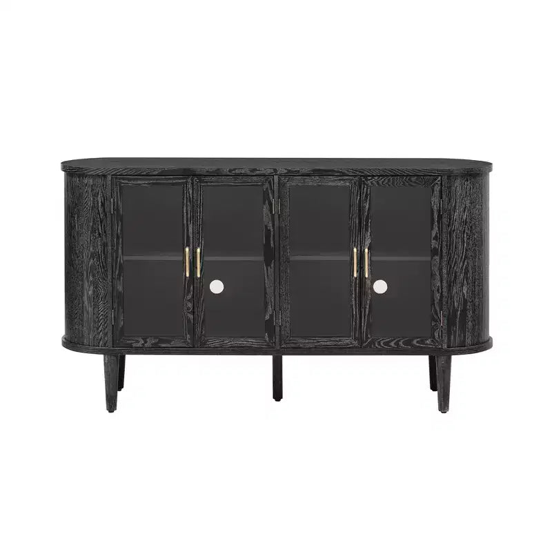Farmhouse Sideboard Cabinet with Glass Doors and Adjustable Shelves for Dining and Living Room, Black