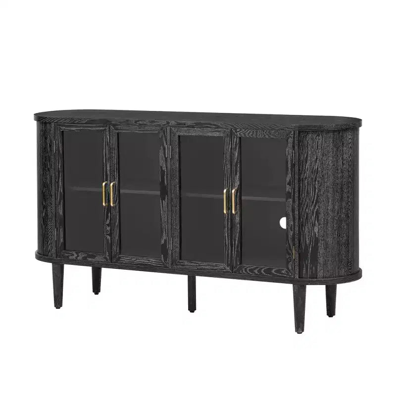 Farmhouse Sideboard Cabinet with Glass Doors and Adjustable Shelves for Dining and Living Room, Black