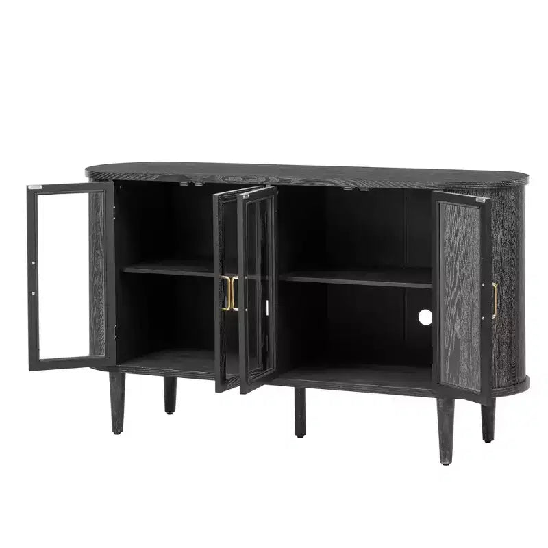Farmhouse Sideboard Cabinet with Glass Doors and Adjustable Shelves for Dining and Living Room, Black