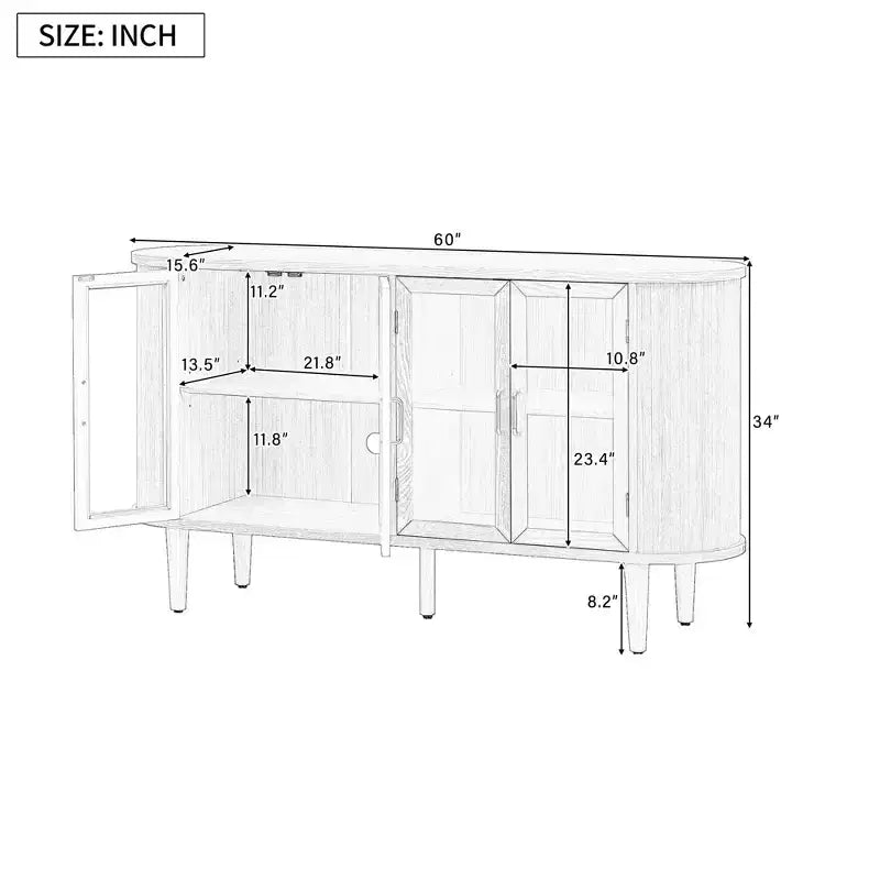 Farmhouse Sideboard Cabinet with Glass Doors and Adjustable Shelves for Dining and Living Room, Black