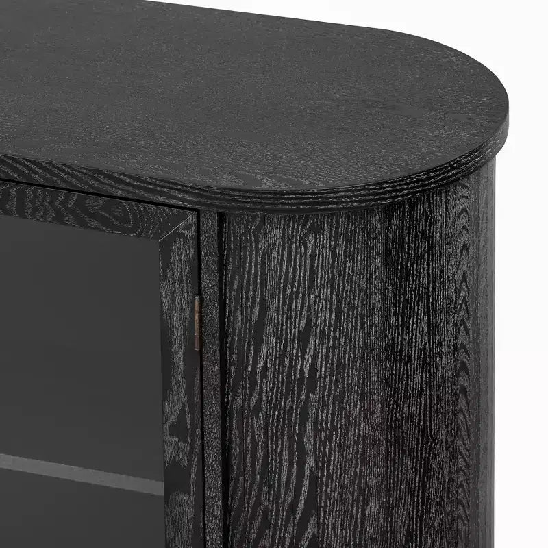 Farmhouse Sideboard Cabinet with Glass Doors and Adjustable Shelves for Dining and Living Room, Black