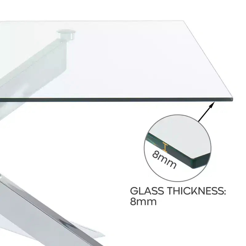 Modern Glass Coffee Table with Tempered Top and Geometric Metal Legs for Living Room