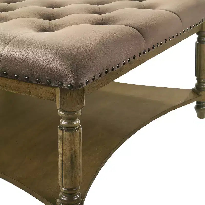 Upholstered Coffee Table - Antique Oak/Velvet Brown