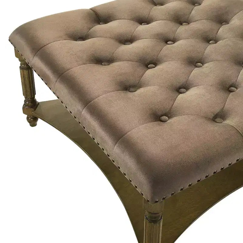 Upholstered Coffee Table - Antique Oak/Velvet Brown