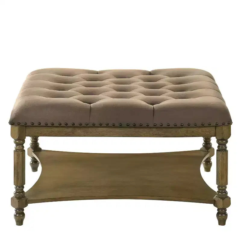 Upholstered Coffee Table - Antique Oak/Velvet Brown