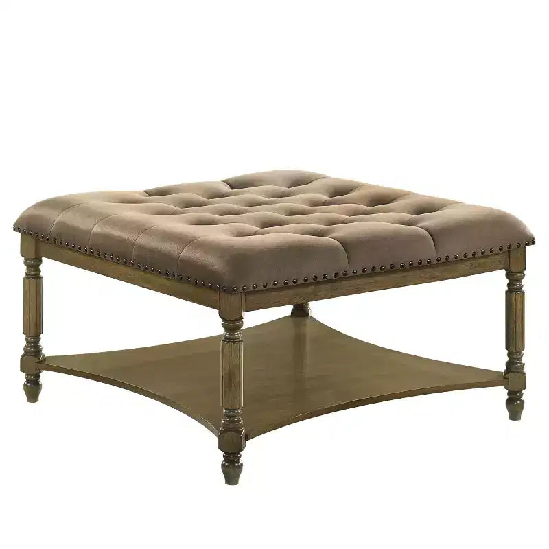 Upholstered Coffee Table - Antique Oak/Velvet Brown