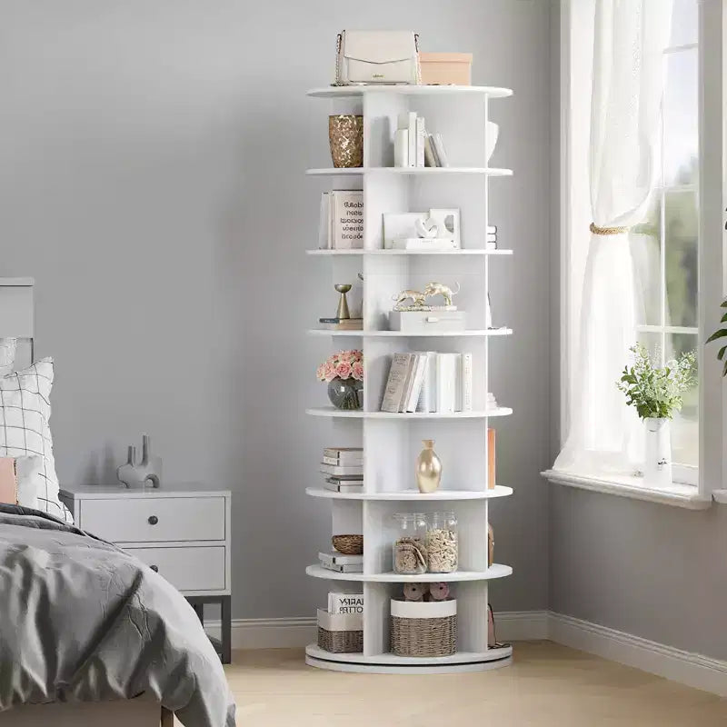 64'' Tall 7-Tier Rotating Shoe Rack Tower, 360° Free Standing Storage for 28-32 Pairs, Round Spinning Organizer for Entryway