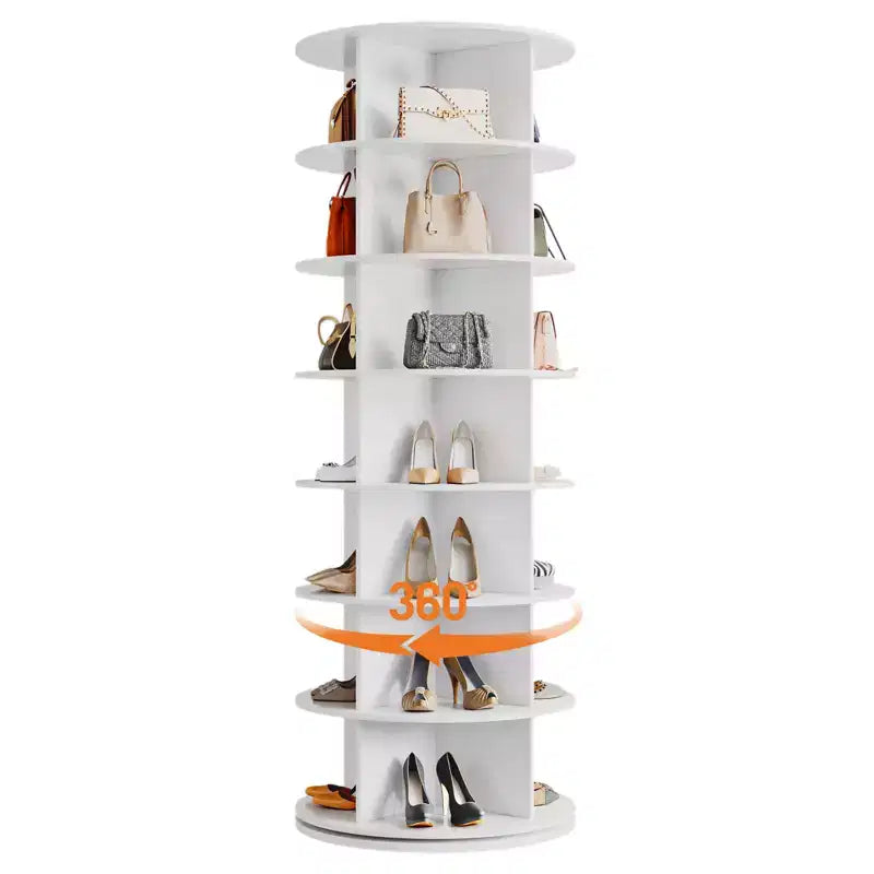 64'' Tall 7-Tier Rotating Shoe Rack Tower, 360° Free Standing Storage for 28-32 Pairs, Round Spinning Organizer for Entryway