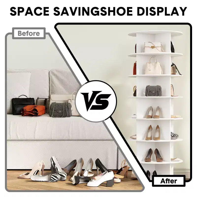 64'' Tall 7-Tier Rotating Shoe Rack Tower, 360° Free Standing Storage for 28-32 Pairs, Round Spinning Organizer for Entryway