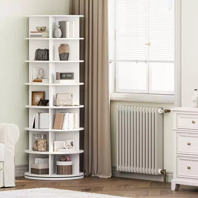 64'' Tall 7-Tier Rotating Shoe Rack Tower, 360° Free Standing Storage for 28-32 Pairs, Round Spinning Organizer for Entryway