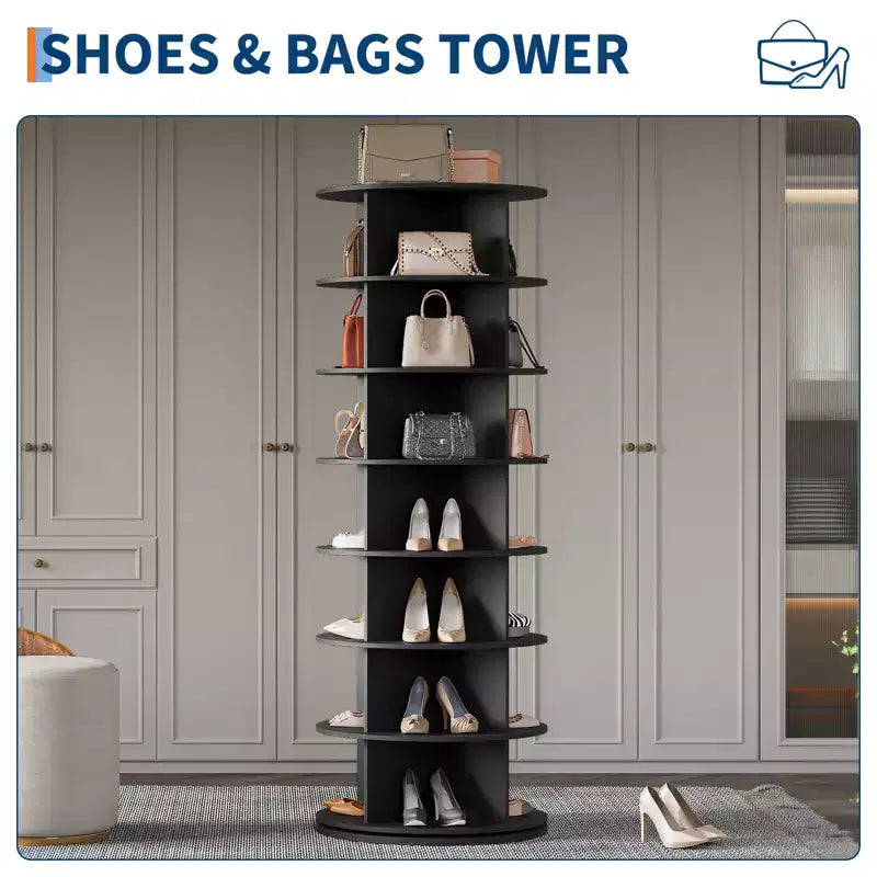 64'' Tall 7-Tier Rotating Shoe Rack Tower, 360° Free Standing Storage for 28-32 Pairs, Round Spinning Organizer for Entryway