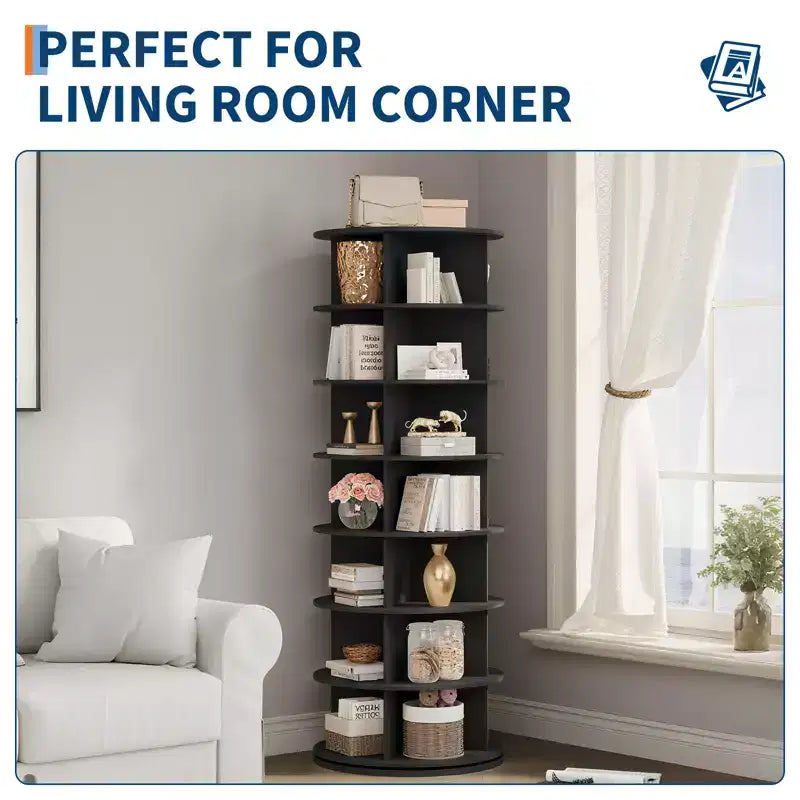 64'' Tall 7-Tier Rotating Shoe Rack Tower, 360° Free Standing Storage for 28-32 Pairs, Round Spinning Organizer for Entryway