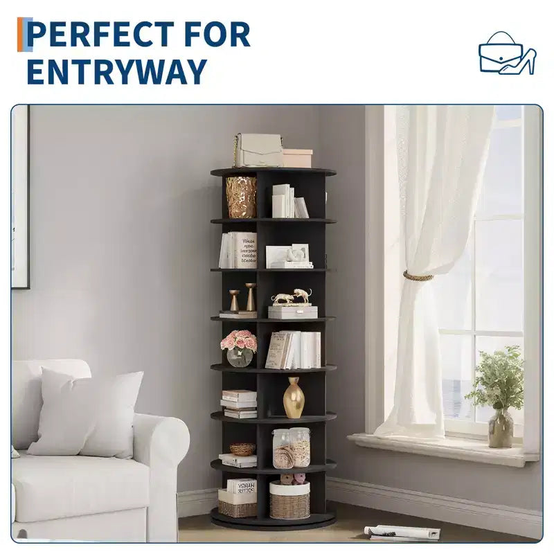 64'' Tall 7-Tier Rotating Shoe Rack Tower, 360° Free Standing Storage for 28-32 Pairs, Round Spinning Organizer for Entryway