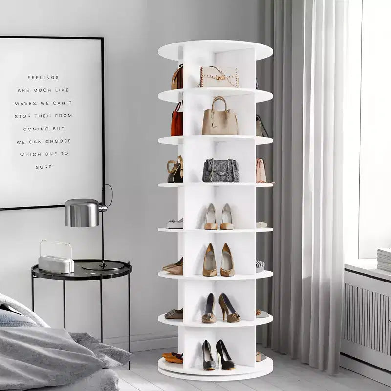 64'' Tall 7-Tier Rotating Shoe Rack Tower, 360° Free Standing Storage for 28-32 Pairs, Round Spinning Organizer for Entryway