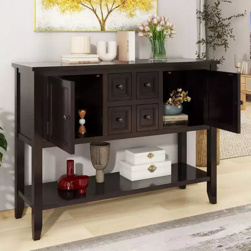 Vintage 46'' Solid Wood Console Table with Cabinets and Bottom Shelf