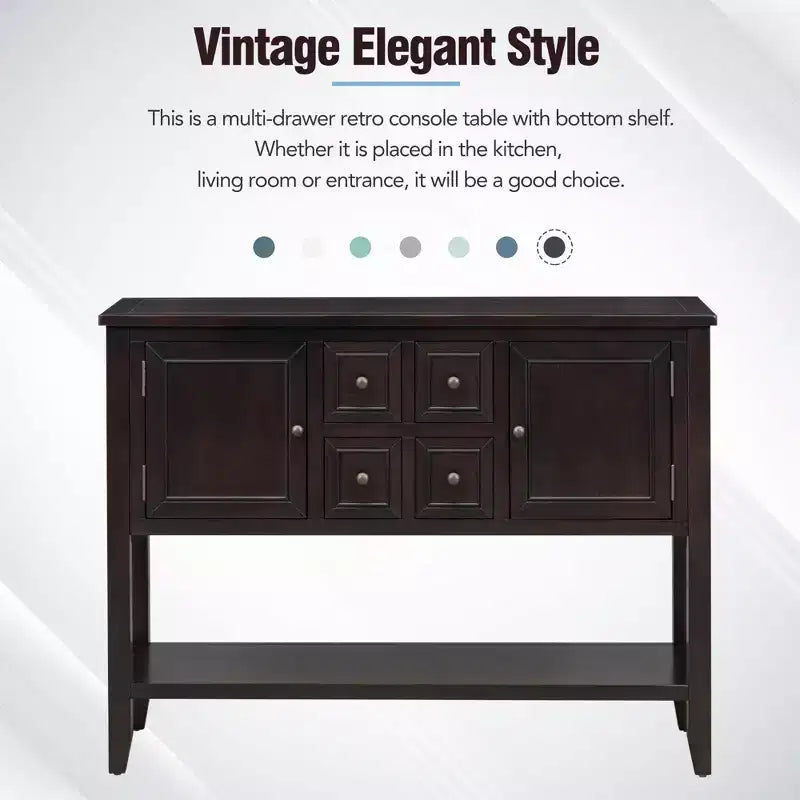 Vintage 46'' Solid Wood Console Table with Cabinets and Bottom Shelf