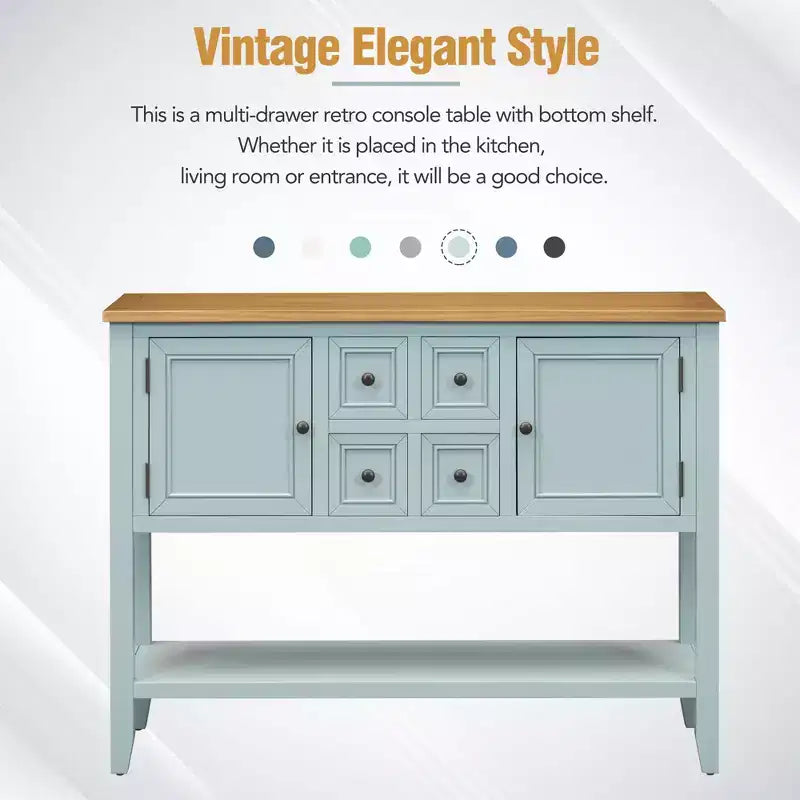 Vintage 46'' Solid Wood Console Table with Cabinets and Bottom Shelf