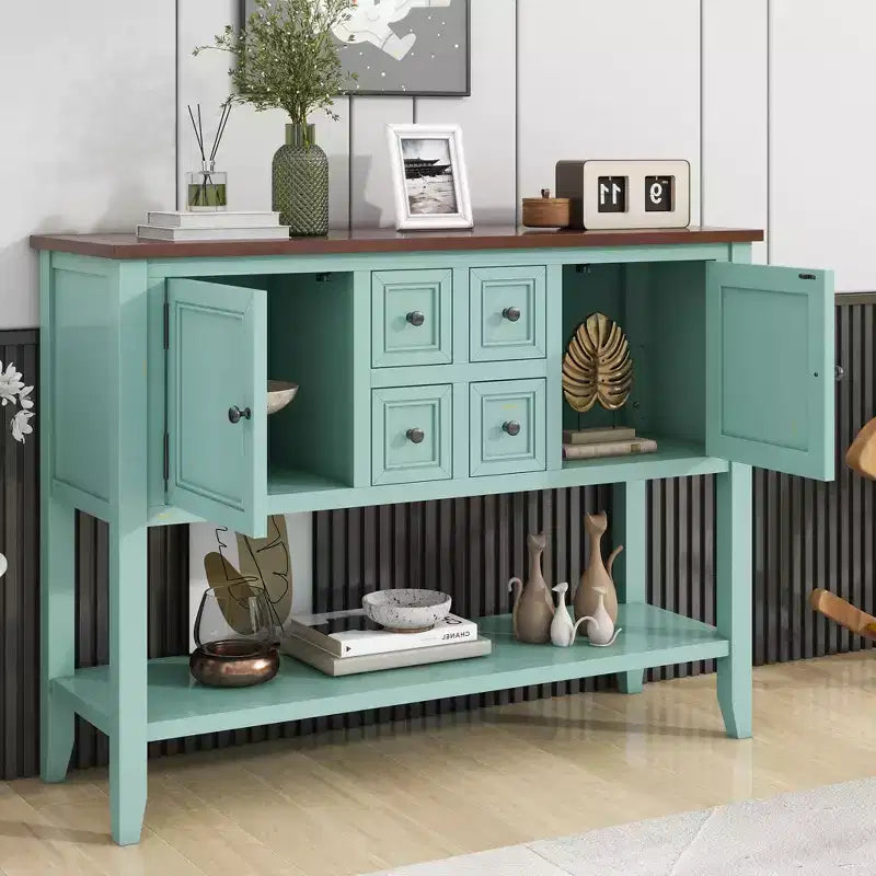 Vintage 46'' Solid Wood Console Table with Cabinets and Bottom Shelf