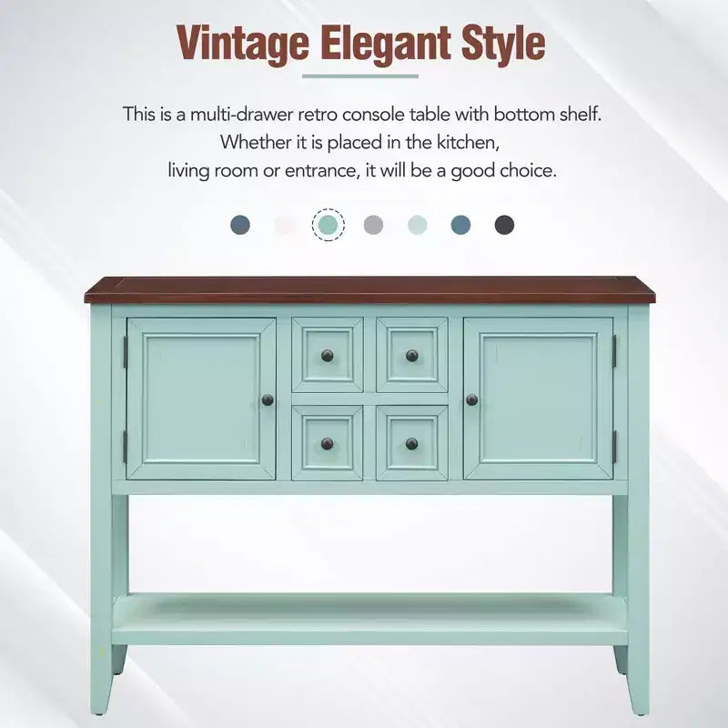 Vintage 46'' Solid Wood Console Table with Cabinets and Bottom Shelf