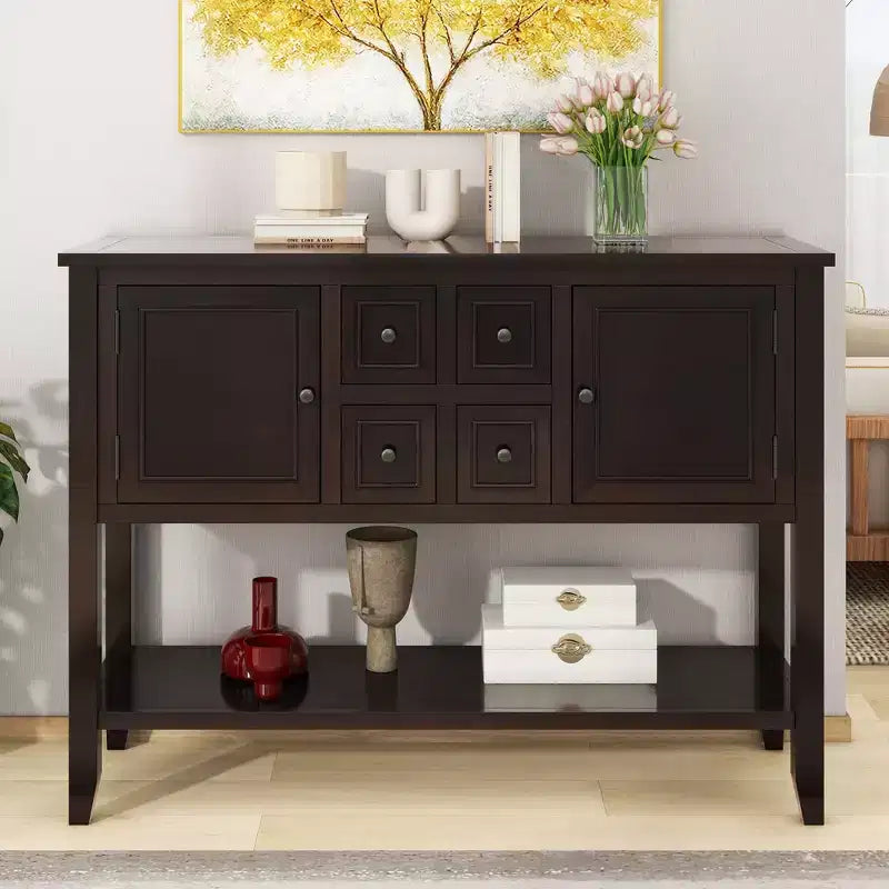 Vintage 46'' Solid Wood Console Table with Cabinets and Bottom Shelf
