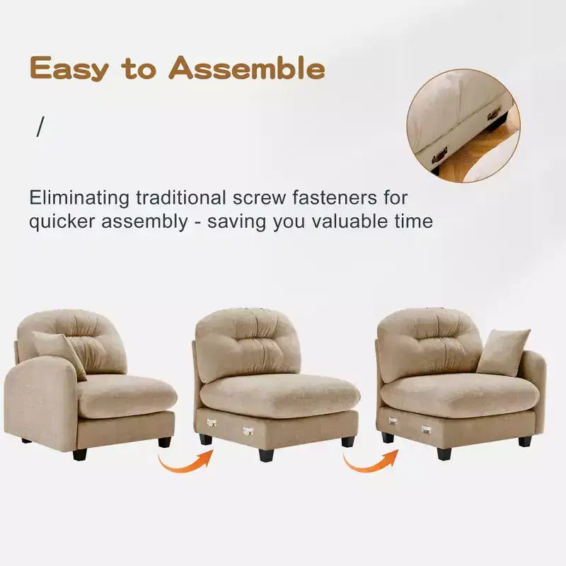 Cloud Chenille Sectional Sofa  Tufted High-Density Foam, Ergonomic Arms, Perfect for Bedroom or Small Living Room