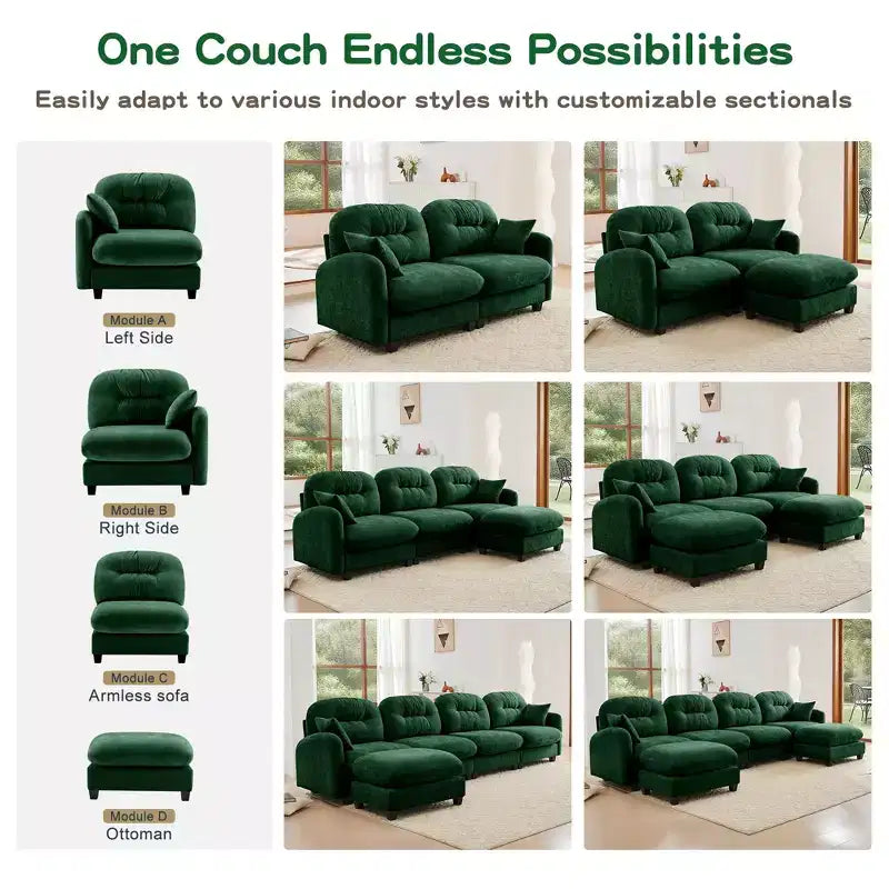 Cloud Chenille Sectional Sofa  Tufted High-Density Foam, Ergonomic Arms, Perfect for Bedroom or Small Living Room