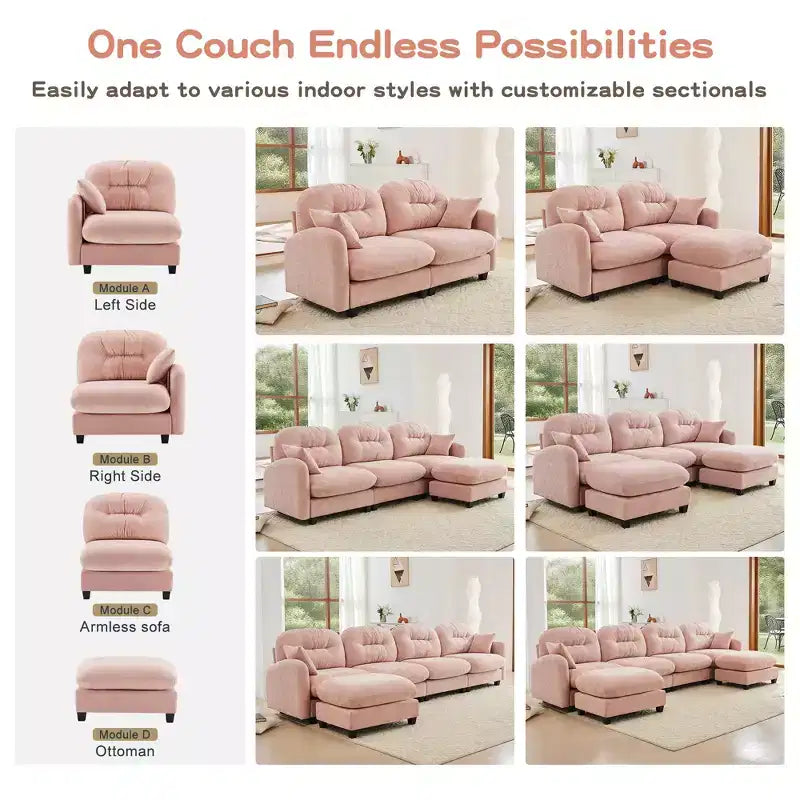 Cloud Chenille Sectional Sofa  Tufted High-Density Foam, Ergonomic Arms, Perfect for Bedroom or Small Living Room