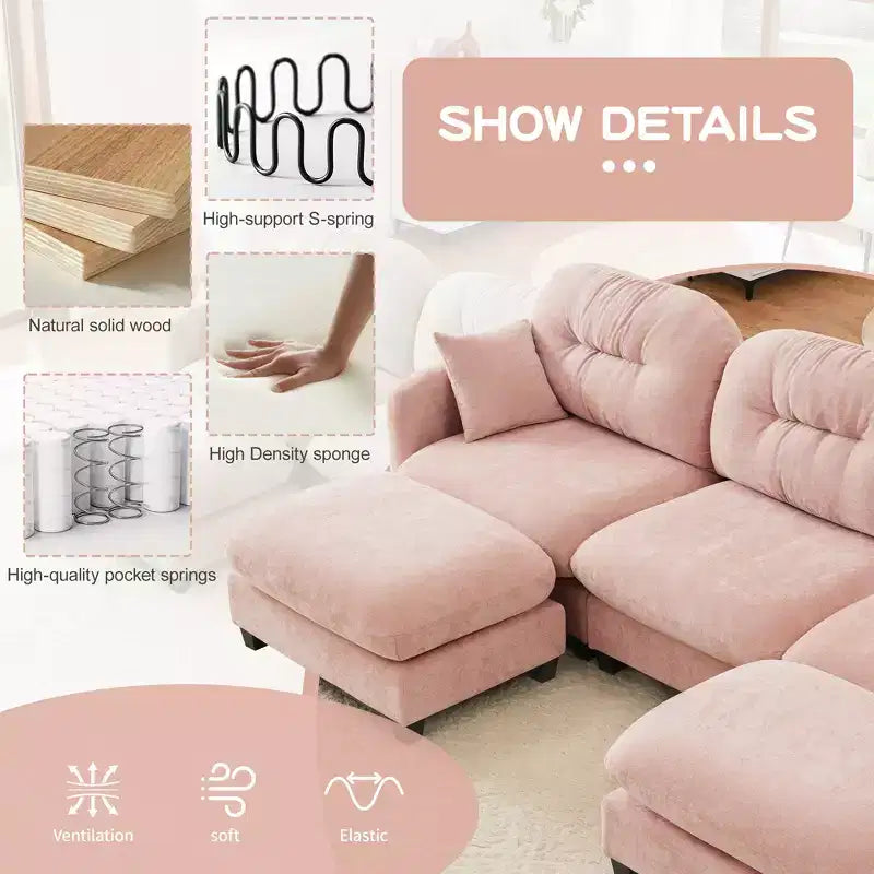 Cloud Chenille Sectional Sofa  Tufted High-Density Foam, Ergonomic Arms, Perfect for Bedroom or Small Living Room