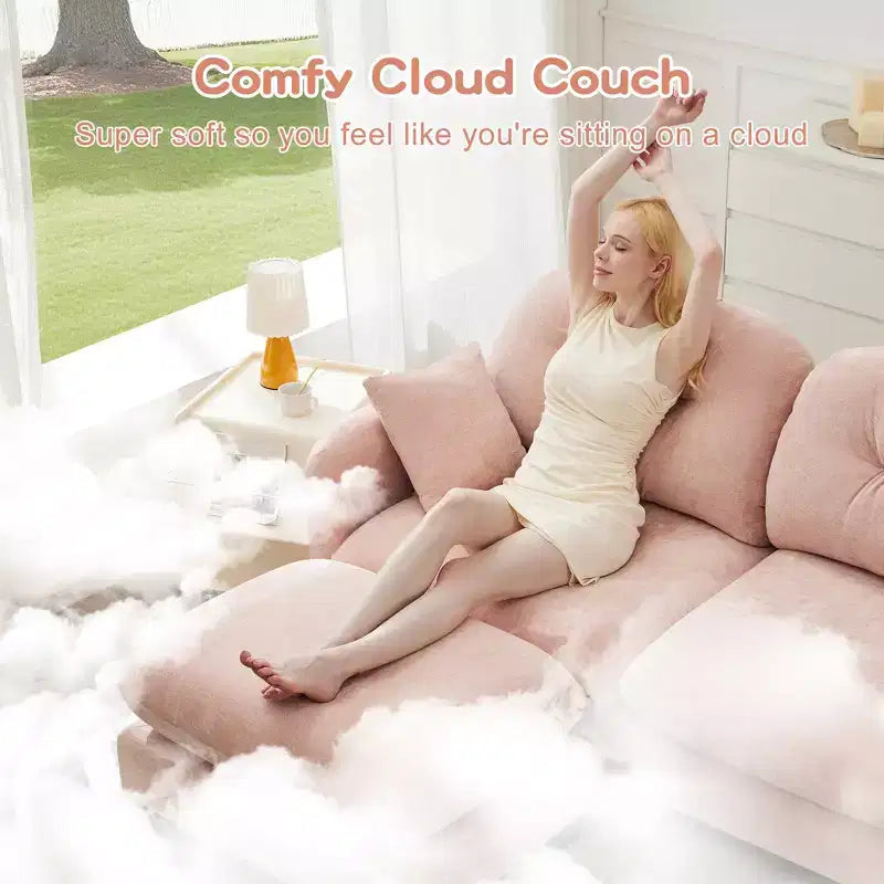 Cloud Chenille Sectional Sofa  Tufted High-Density Foam, Ergonomic Arms, Perfect for Bedroom or Small Living Room