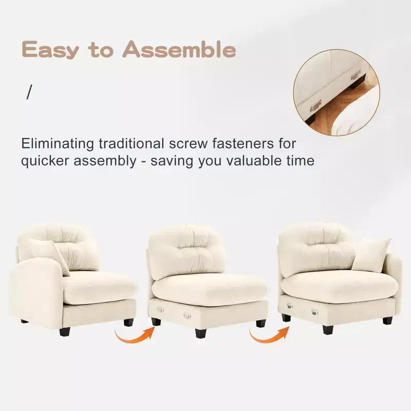 Cloud Chenille Sectional Sofa  Tufted High-Density Foam, Ergonomic Arms, Perfect for Bedroom or Small Living Room