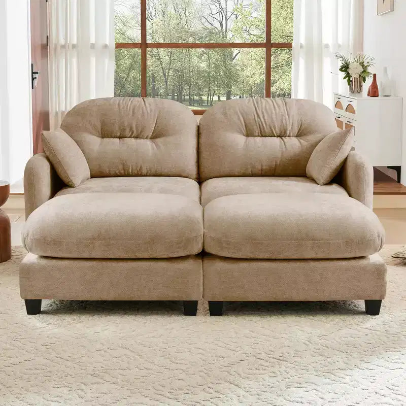 Cloud Chenille Sectional Sofa  Tufted High-Density Foam, Ergonomic Arms, Perfect for Bedroom or Small Living Room