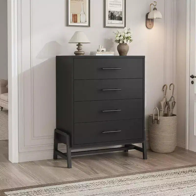 Dresser 4 Drawer Dresser for Bedroom,Modern Dresser with Legs,Long Double Wooden Dresser Large Chest of Drawers for Living Room,Entryway,Hallway