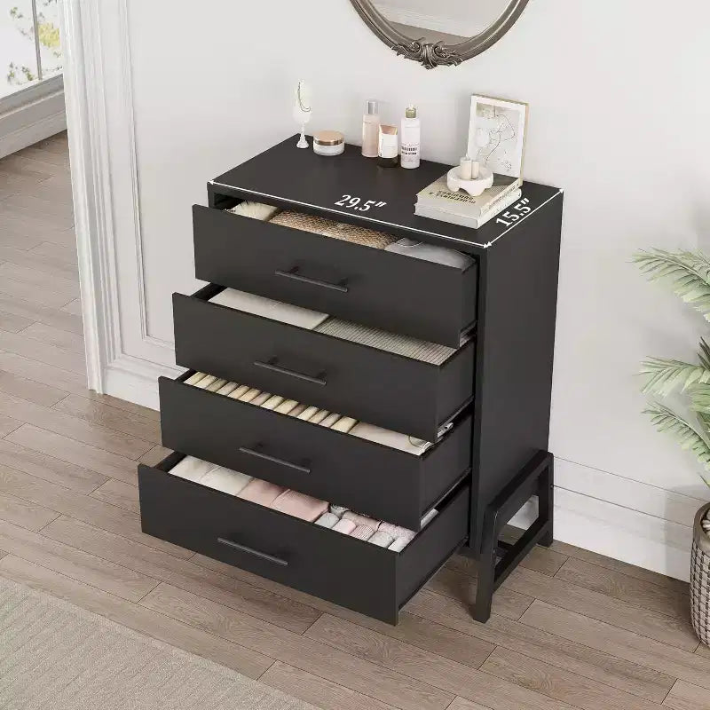 Dresser 4 Drawer Dresser for Bedroom,Modern Dresser with Legs,Long Double Wooden Dresser Large Chest of Drawers for Living Room,Entryway,Hallway