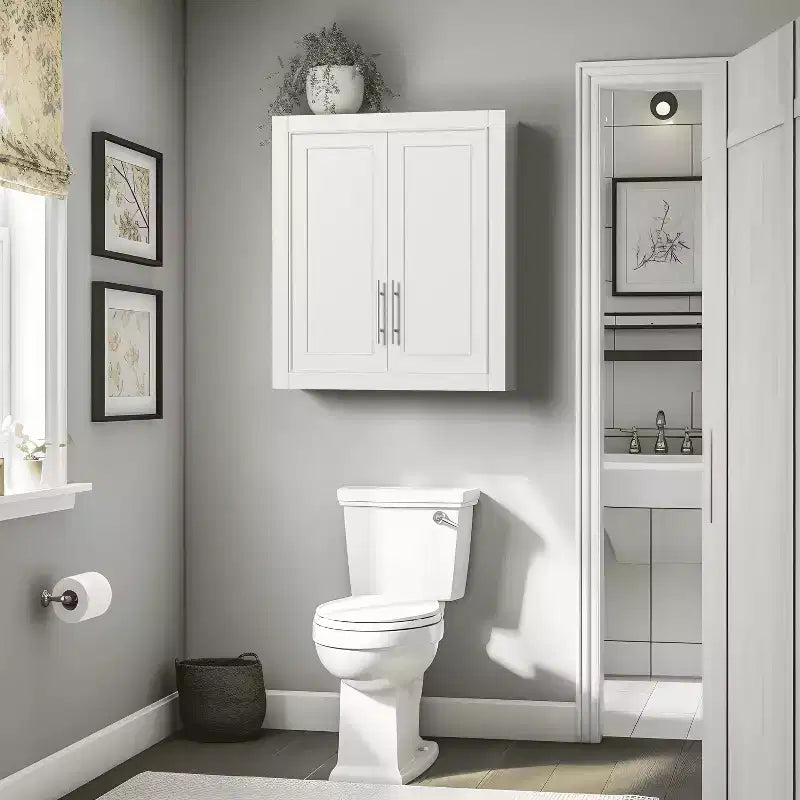 Bathroom Storage Cabinet, Wooden Wall-Mounted Cabinet for Home and Small Spaces, White, 26x22x8in
